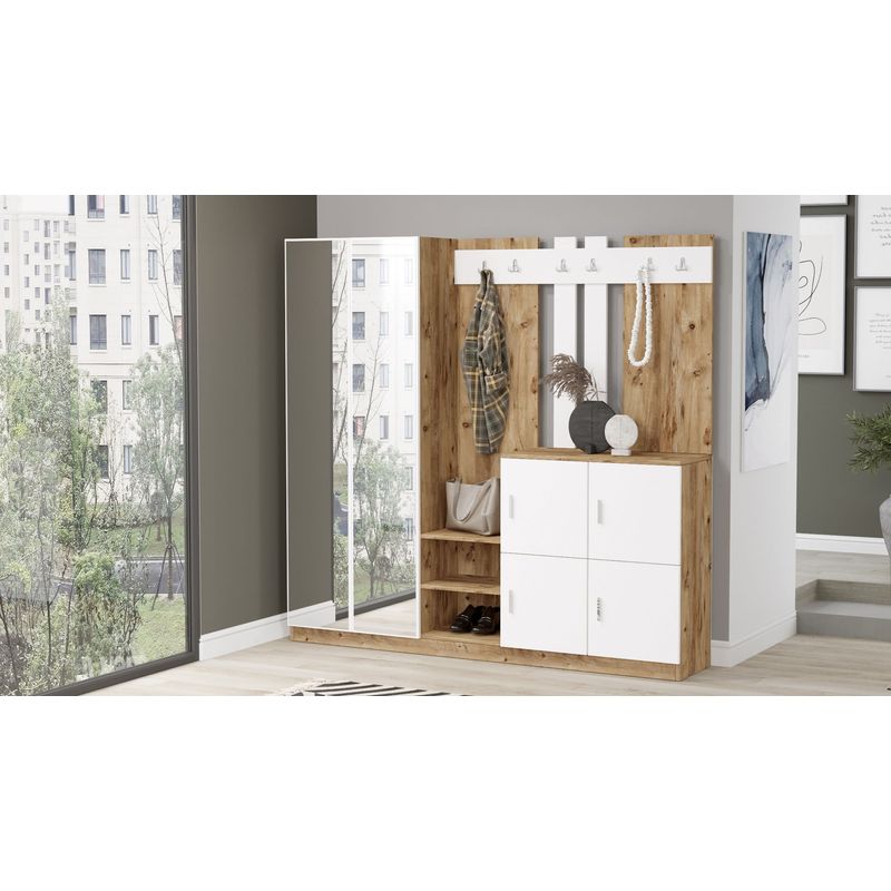 Casa si Gradina - Mobilier - Organizare si depozitare - Cuiere - Cuier hol, Hanah Home, pal melaminat, pin atlantic si alb, 187.2x37.5x180 cm - Infinity.ro