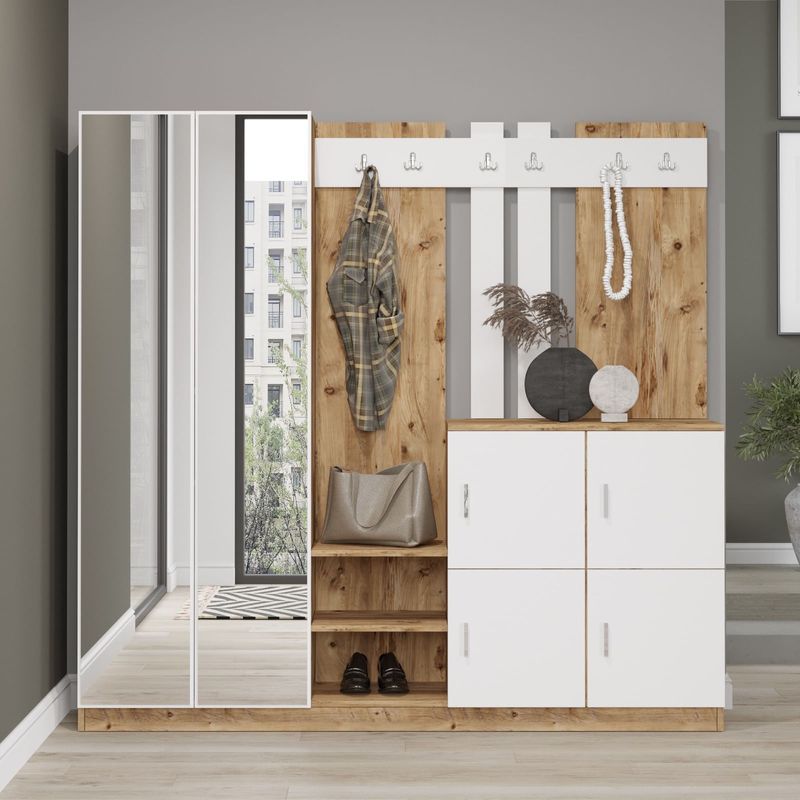 Casa si Gradina - Mobilier - Organizare si depozitare - Cuiere - Cuier hol, Hanah Home, pal melaminat, pin atlantic si alb, 187.2x37.5x180 cm - Infinity.ro