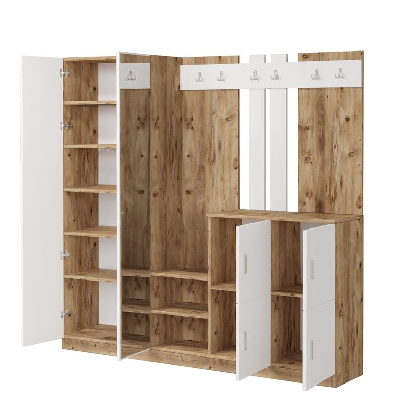 Casa si Gradina - Mobilier - Organizare si depozitare - Cuiere - Cuier hol, Hanah Home, pal melaminat, pin atlantic si alb, 187.2x37.5x180 cm - Infinity.ro