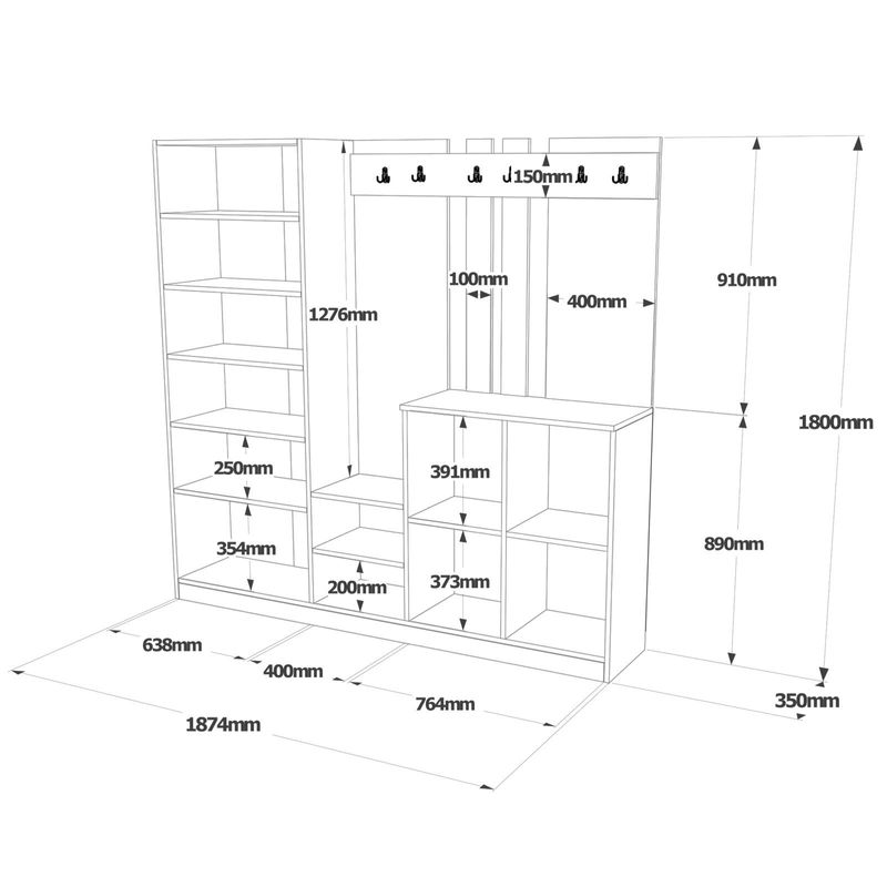 Casa si Gradina - Mobilier - Organizare si depozitare - Cuiere - Cuier hol, Hanah Home, pal melaminat, pin atlantic si alb, 187.2x37.5x180 cm - Infinity.ro