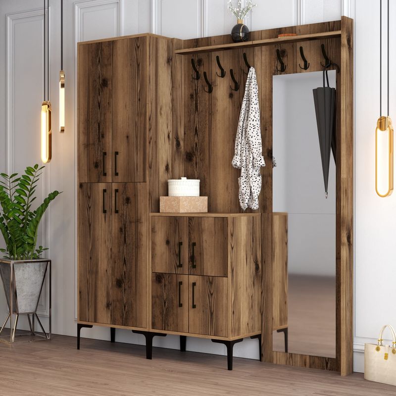 Casa si Gradina - Mobilier - Organizare si depozitare - Cuiere - Cuier, Hanah Home, pal melaminat, nuc, 180x35x200 cm - Infinity.ro