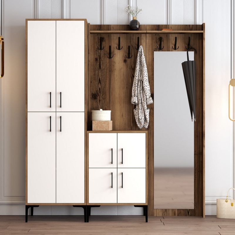 Casa si Gradina - Mobilier - Organizare si depozitare - Cuiere - Cuier, Hanah Home, panou de particule melaminat, nuc si alb, 180x35x200 cm - Infinity.ro