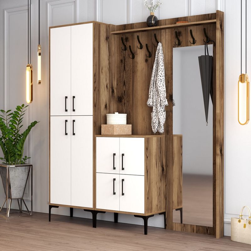 Casa si Gradina - Mobilier - Organizare si depozitare - Cuiere - Cuier, Hanah Home, panou de particule melaminat, nuc si alb, 180x35x200 cm - Infinity.ro