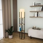 Casa si Gradina - Corpuri si surse de iluminat - Veioze si lampi - Lampadare - Lampadar cu raft, Opviq, metal, negru auriu, 25x25x130 cm, 892OPV1157 - Infinity.ro