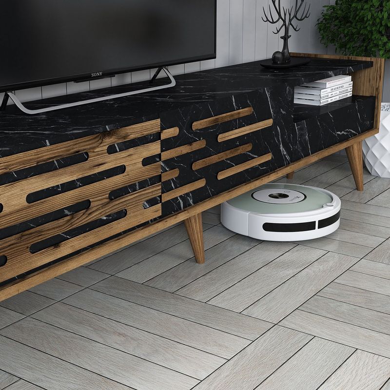 Casa si Gradina - Mobilier - Comode si corpuri - Comode - Comoda tv, Hanah Home, pal melaminat, nuc, negru, marmura, 180x35x45 cm - Infinity.ro