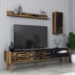 Casa si Gradina - Mobilier - Comode si corpuri - Comode - Comoda tv, Hanah Home, pal melaminat, nuc, negru, marmura, 180x35x45 cm - Infinity.ro
