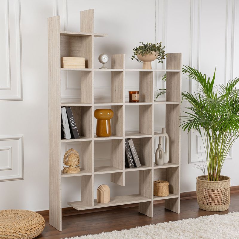 Casa si Gradina - Mobilier - Biblioteci si rafturi - Biblioteci - Biblioteca, Hanah Home, pal melaminat, travertin, 122x25.5x188 cm - Infinity.ro