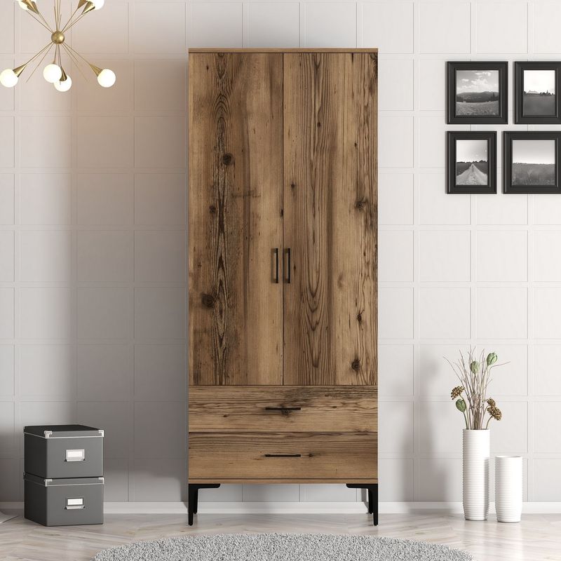 Casa si Gradina - Mobilier - Dulapuri si sifoniere - Dulapuri - Dulap, Hanah Home, pal melaminat, nuc, 80x47.5x201.4 cm, 845HCT5417 - Infinity.ro