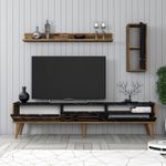 Casa si Gradina - Mobilier - Comode si corpuri - Comode - Comoda tv, Hanah Home, pal melaminat, nuc, negru, marmura, 180x35x45 cm - Infinity.ro