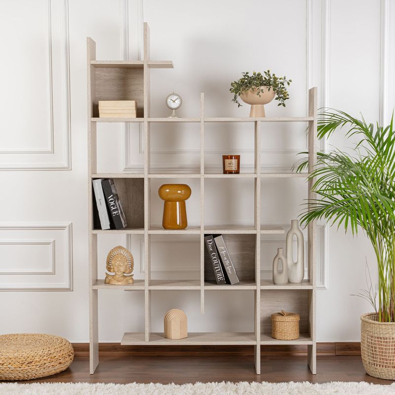Casa si Gradina - Mobilier - Biblioteci si rafturi - Biblioteci - Biblioteca, Hanah Home, pal melaminat, travertin, 122x25.5x188 cm - Infinity.ro