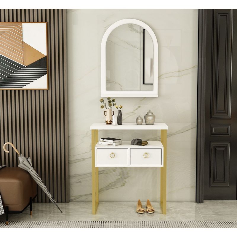 Casa si Gradina - Mobilier - Comode si corpuri - Console - Consola, Hanah Home, pal melaminat, alb auriu, 75x36x88 cm - Infinity.ro
