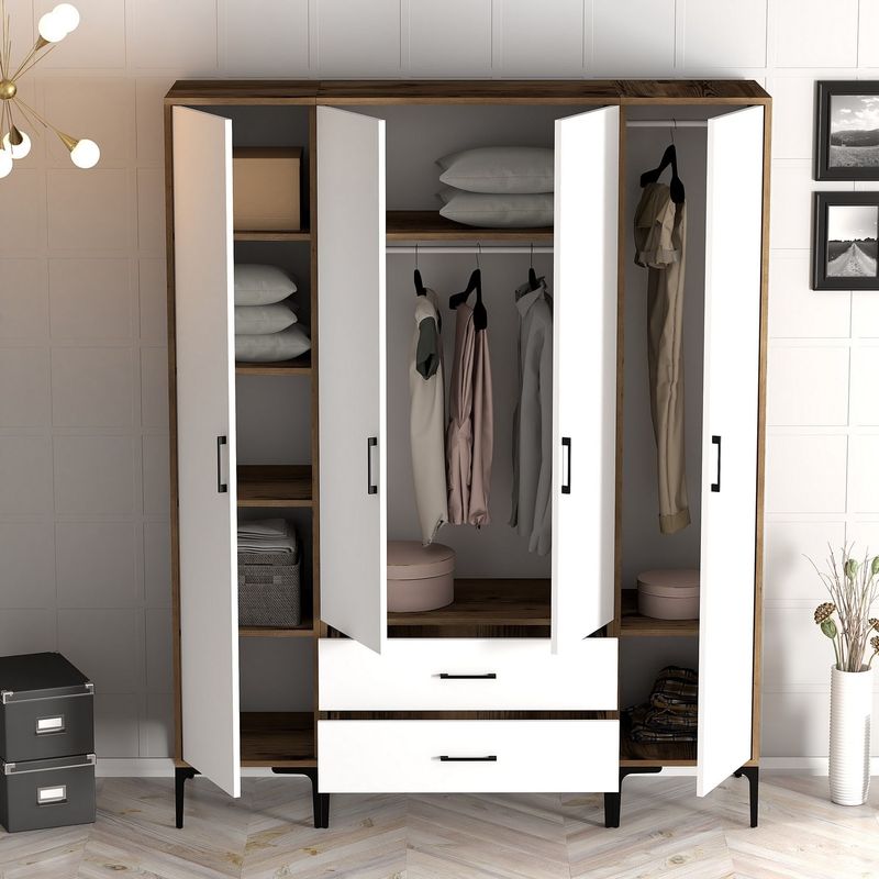 Casa si Gradina - Mobilier - Dulapuri si sifoniere - Sifoniere - Sifonier, Hanah Home, pal melaminat, nuc si alb, 160x47.5x201.4 cm, 845HCT5480 - Infinity.ro