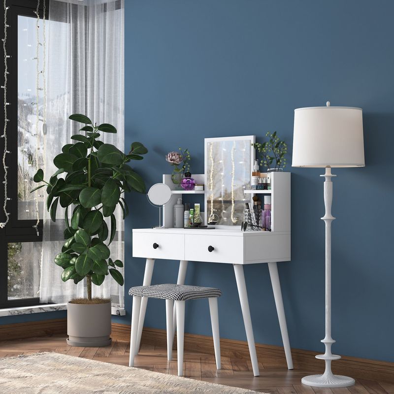 Casa si Gradina - Mobilier - Comode si corpuri - Masute de toaleta - Masa de machiaj, Hanah Home, pal melaminat, alb, 103x40x111.8 cm, 893RAN3322 - Infinity.ro