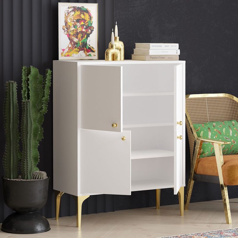 Casa si Gradina - Mobilier - Comode si corpuri - Console - Consola, Hanah Home, pal melaminat, alb auriu, 90x35x115 cm - Infinity.ro