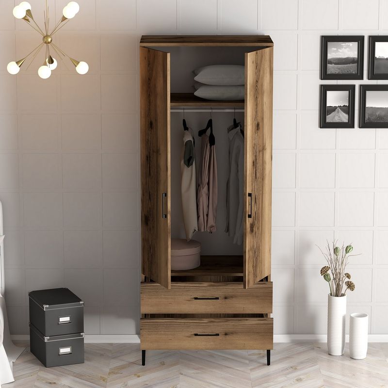 Casa si Gradina - Mobilier - Dulapuri si sifoniere - Dulapuri - Dulap, Hanah Home, pal melaminat, nuc, 80x47.5x201.4 cm, 845HCT5417 - Infinity.ro