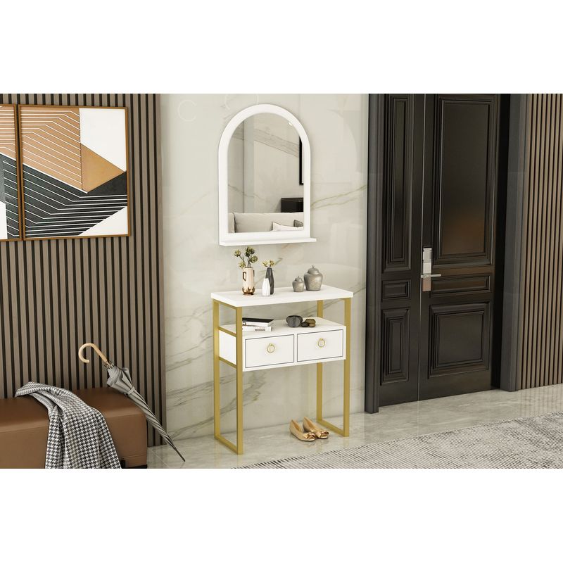 Casa si Gradina - Mobilier - Comode si corpuri - Console - Consola, Hanah Home, pal melaminat, alb auriu, 75x36x88 cm - Infinity.ro