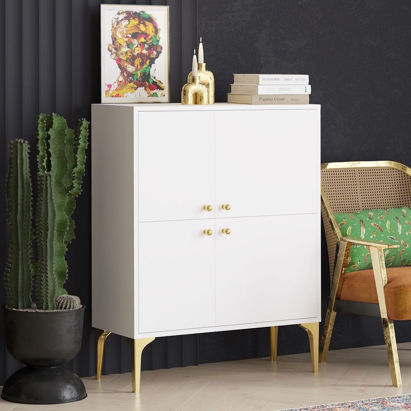 Casa si Gradina - Mobilier - Comode si corpuri - Console - Consola, Hanah Home, pal melaminat, alb auriu, 90x35x115 cm - Infinity.ro