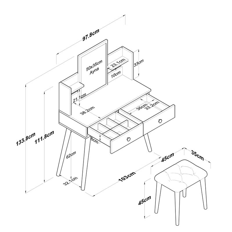 Casa si Gradina - Mobilier - Comode si corpuri - Masute de toaleta - Masa de machiaj, Hanah Home, pal melaminat, alb, 103x40x111.8 cm, 893RAN3322 - Infinity.ro