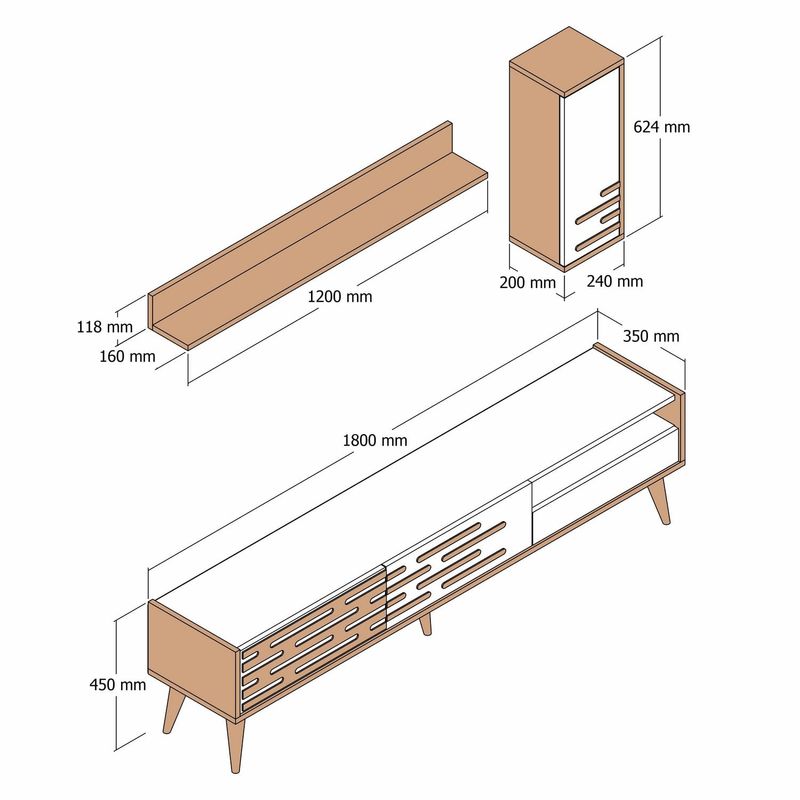 Casa si Gradina - Mobilier - Comode si corpuri - Comode - Comoda tv, Hanah Home, pal melaminat, nuc, negru, marmura, 180x35x45 cm - Infinity.ro