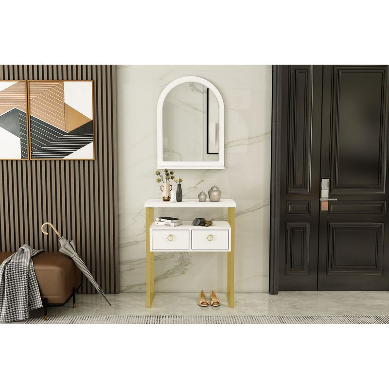 Casa si Gradina - Mobilier - Comode si corpuri - Console - Consola, Hanah Home, pal melaminat, alb auriu, 75x36x88 cm - Infinity.ro