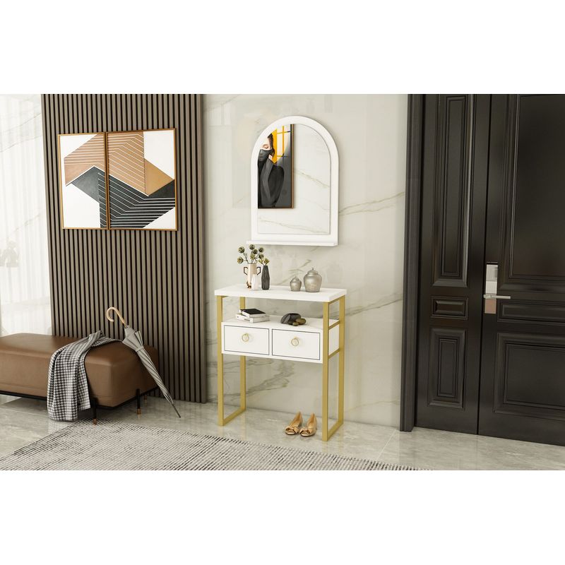 Casa si Gradina - Mobilier - Comode si corpuri - Console - Consola, Hanah Home, pal melaminat, alb auriu, 75x36x88 cm - Infinity.ro