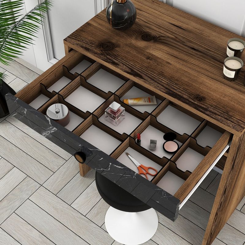 Casa si Gradina - Mobilier - Comode si corpuri - Masute de toaleta - Masa de machiaj, Hanah Home, panou aglomerat cu melamina, nuc, negru, marmura, 70x84,7x40 cm - Infinity.ro