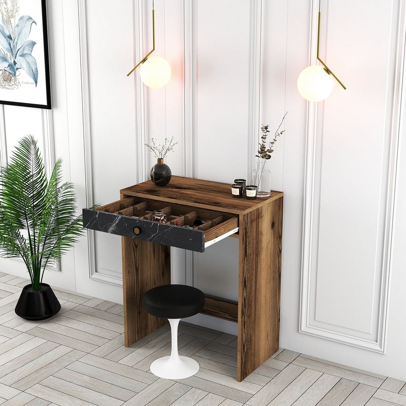 Casa si Gradina - Mobilier - Comode si corpuri - Masute de toaleta - Masa de machiaj, Hanah Home, panou aglomerat cu melamina, nuc, negru, marmura, 70x84,7x40 cm - Infinity.ro