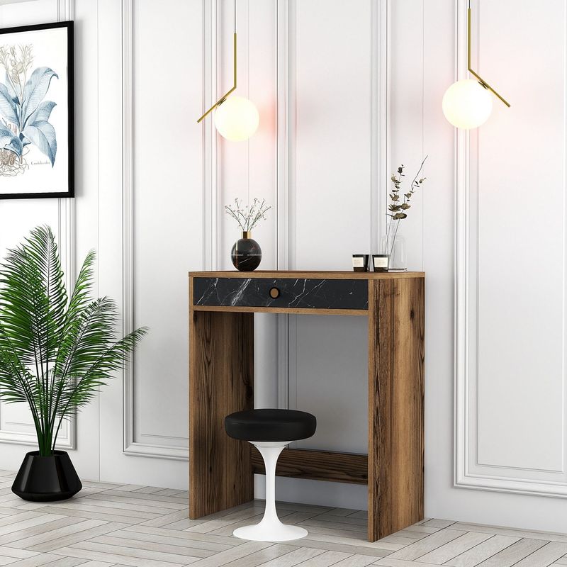 Casa si Gradina - Mobilier - Comode si corpuri - Masute de toaleta - Masa de machiaj, Hanah Home, panou aglomerat cu melamina, nuc, negru, marmura, 70x84,7x40 cm - Infinity.ro
