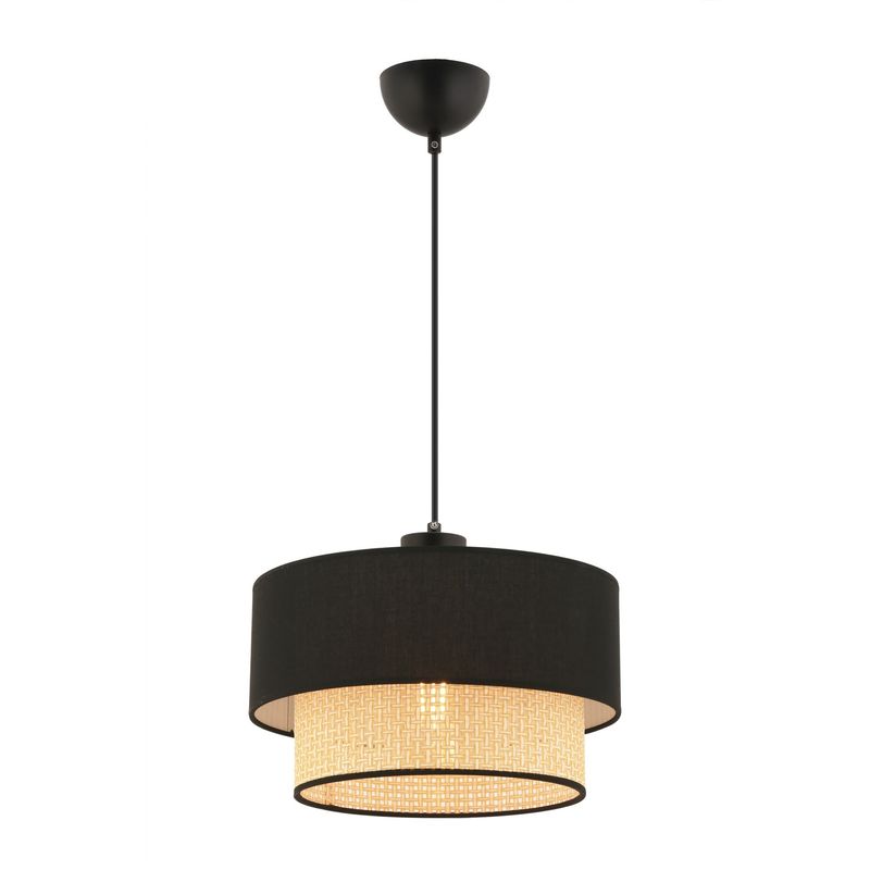 Casa si Gradina - Corpuri si surse de iluminat - Lustre si pendule - Candelabru, Opviq, corp metalic, camel si negru, abajur bumbac, 30x30x20 cm, inaltime totala 65 cm - Infinity.ro
