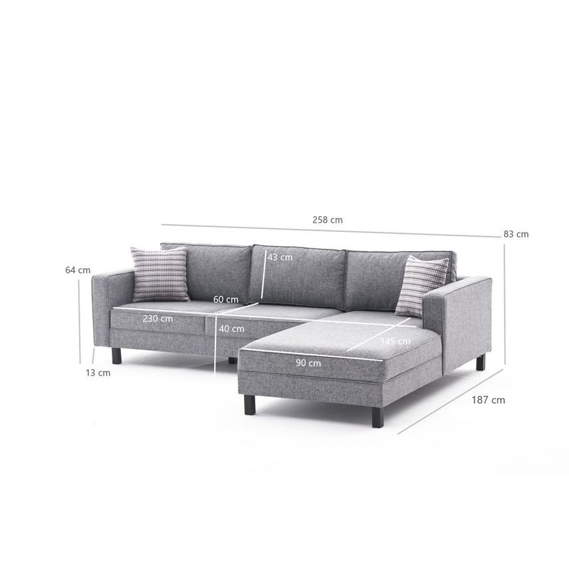 Casa si Gradina - Mobilier - Canapele si coltare - Coltare - Coltar, Atelier Del Sofa, lemn de fag, gri, 258x181x83 cm - Infinity.ro