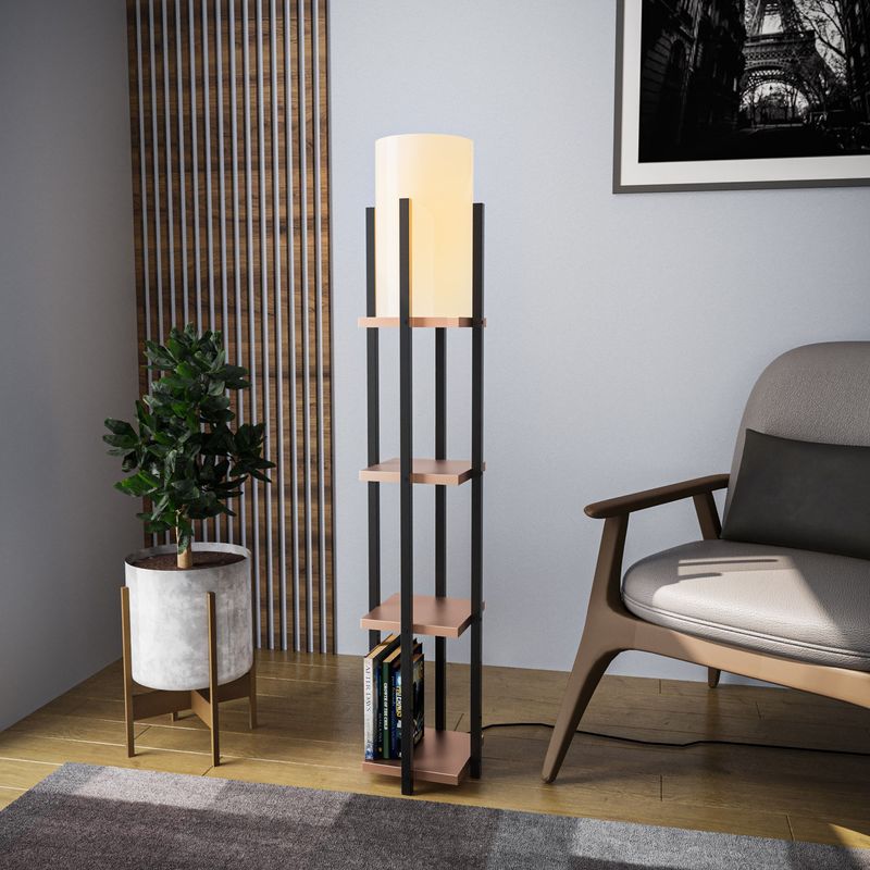 Casa si Gradina - Corpuri si surse de iluminat - Veioze si lampi - Lampadare - Lampadar cu raft, Opviq, metal, negru cupru, 25x25x130 cm, 892OPV1155 - Infinity.ro
