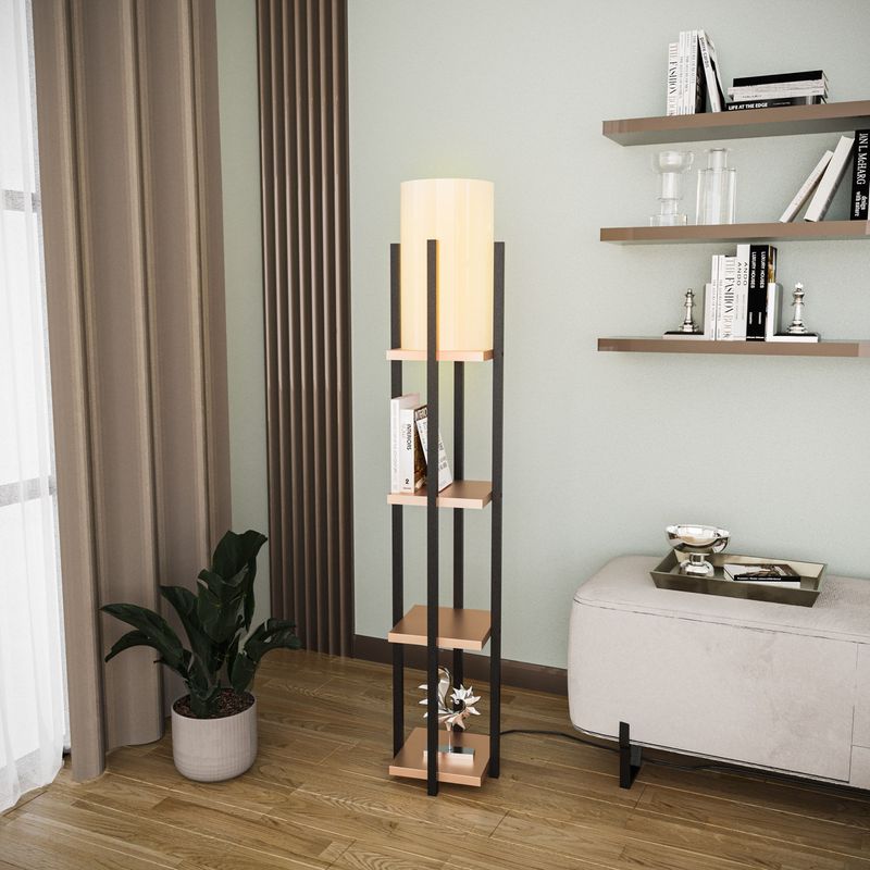 Casa si Gradina - Corpuri si surse de iluminat - Veioze si lampi - Lampadare - Lampadar cu raft, Opviq, metal, negru cupru, 25x25x130 cm, 892OPV1155 - Infinity.ro