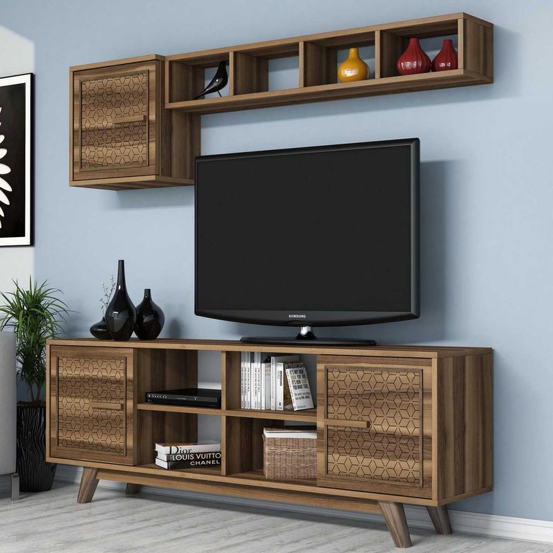 Casa si Gradina - Mobilier - Comode si corpuri - Comode - Comoda tv, Hanah Home, pal melaminat, nuc, 160x35x56.2 cm, 845HCT3064 - Infinity.ro