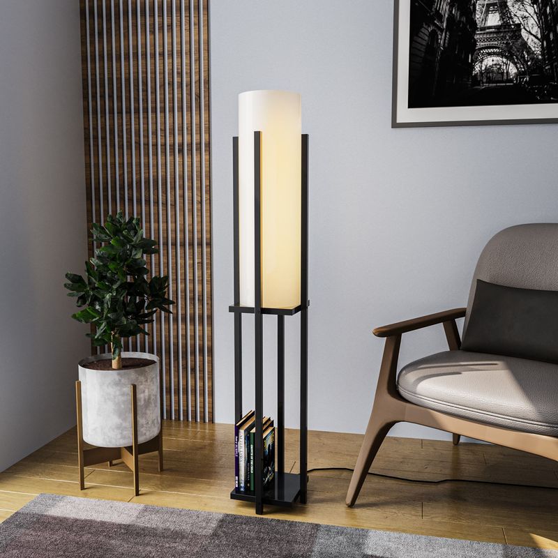 Casa si Gradina - Corpuri si surse de iluminat - Veioze si lampi - Lampadare - Lampadar cu raft, Opviq, metal, negru, 25x25x130 cm, 892OPV1163 - Infinity.ro