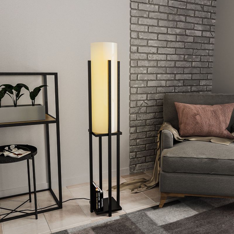 Casa si Gradina - Corpuri si surse de iluminat - Veioze si lampi - Lampadare - Lampadar cu raft, Opviq, metal, negru, 25x25x130 cm, 892OPV1163 - Infinity.ro