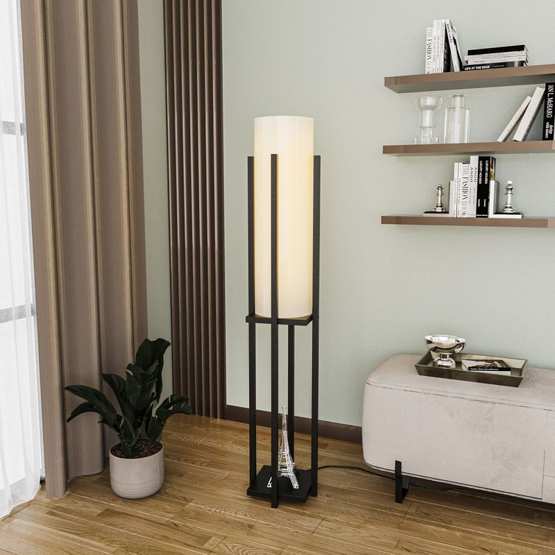 Casa si Gradina - Corpuri si surse de iluminat - Veioze si lampi - Lampadare - Lampadar cu raft, Opviq, metal, negru, 25x25x130 cm, 892OPV1163 - Infinity.ro
