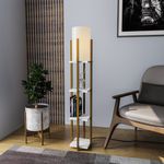 Casa si Gradina - Corpuri si surse de iluminat - Veioze si lampi - Lampadare - Lampadar cu raft, Opviq, metal, auriu alb, 25x25x130 cm, 892OPV1161 - Infinity.ro