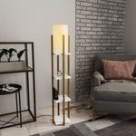Casa si Gradina - Corpuri si surse de iluminat - Veioze si lampi - Lampadare - Lampadar cu raft, Opviq, metal, auriu alb, 25x25x130 cm, 892OPV1161 - Infinity.ro