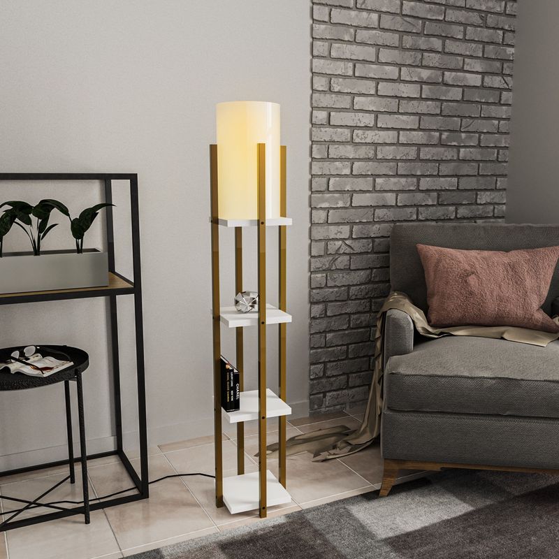 Casa si Gradina - Corpuri si surse de iluminat - Veioze si lampi - Lampadare - Lampadar cu raft, Opviq, metal, auriu alb, 25x25x130 cm, 892OPV1161 - Infinity.ro
