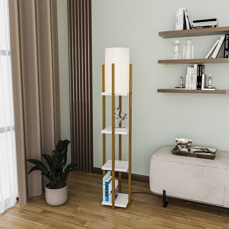 Casa si Gradina - Corpuri si surse de iluminat - Veioze si lampi - Lampadare - Lampadar cu raft, Opviq, metal, auriu alb, 25x25x130 cm, 892OPV1161 - Infinity.ro