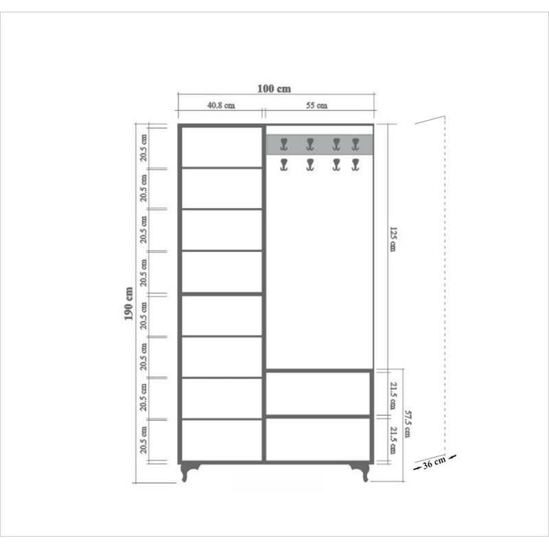 Casa si Gradina - Mobilier - Organizare si depozitare - Cuiere - Cuier, Hanah Home, pal melaminat, stejar sonoma, 100x36x190 cm, 863SPH4801 - Infinity.ro