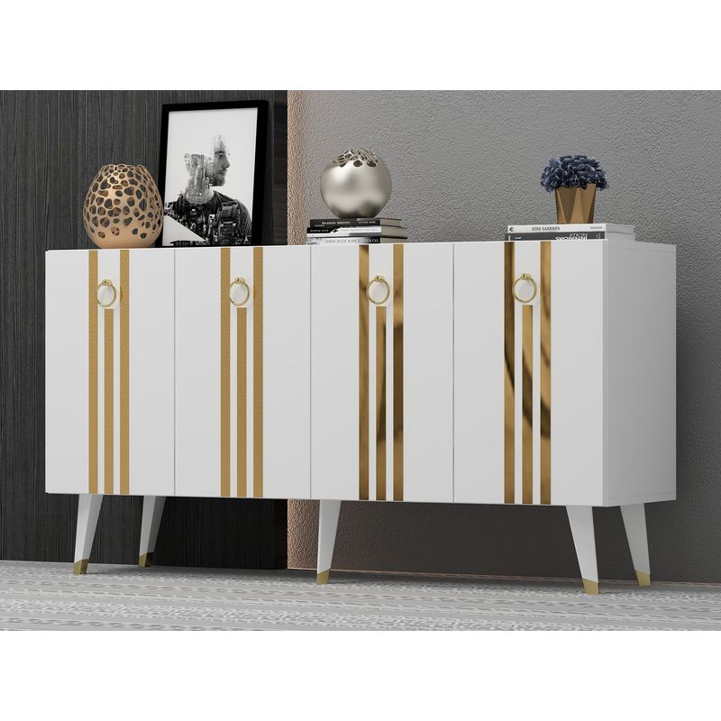 Casa si Gradina - Mobilier - Comode si corpuri - Console - Consola, Hanah Home, panou aglomerat melaminat, alb auriu, 150x40x80 cm - Infinity.ro