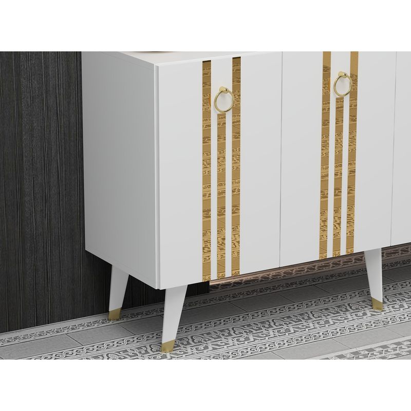 Casa si Gradina - Mobilier - Comode si corpuri - Console - Consola, Hanah Home, panou aglomerat melaminat, alb auriu, 150x40x80 cm - Infinity.ro