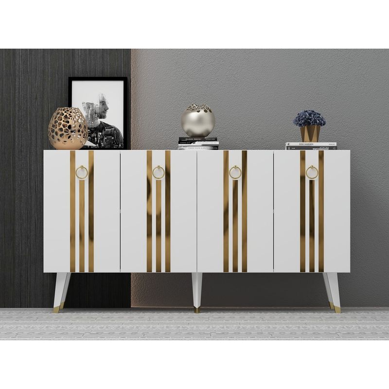 Casa si Gradina - Mobilier - Comode si corpuri - Console - Consola, Hanah Home, panou aglomerat melaminat, alb auriu, 150x40x80 cm - Infinity.ro