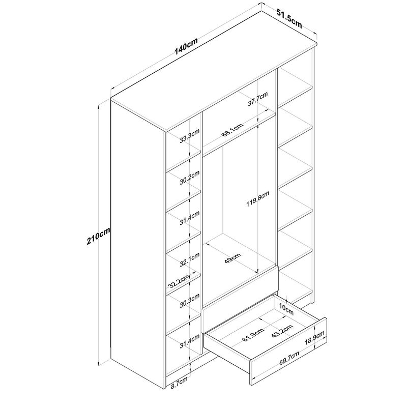 Casa si Gradina - Mobilier - Dulapuri si sifoniere - Sifoniere - Sifonier, Hanah Home, pal melaminat, nuc alb, 140x51.5x210 cm - Infinity.ro