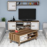 Casa si Gradina - Mobilier - Seturi de mobilier - Seturi living - Set living, Hanah Home, pal melaminat, nuc si alb, 160x56.2x35 cm - Infinity.ro