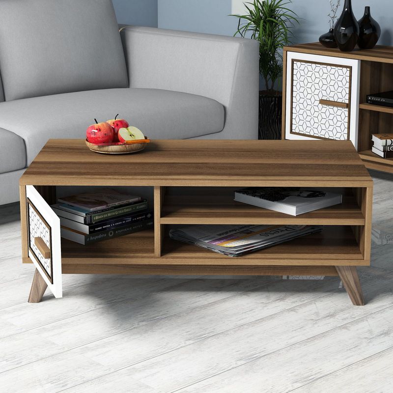 Casa si Gradina - Mobilier - Seturi de mobilier - Seturi living - Set living, Hanah Home, pal melaminat, nuc si alb, 160x56.2x35 cm - Infinity.ro