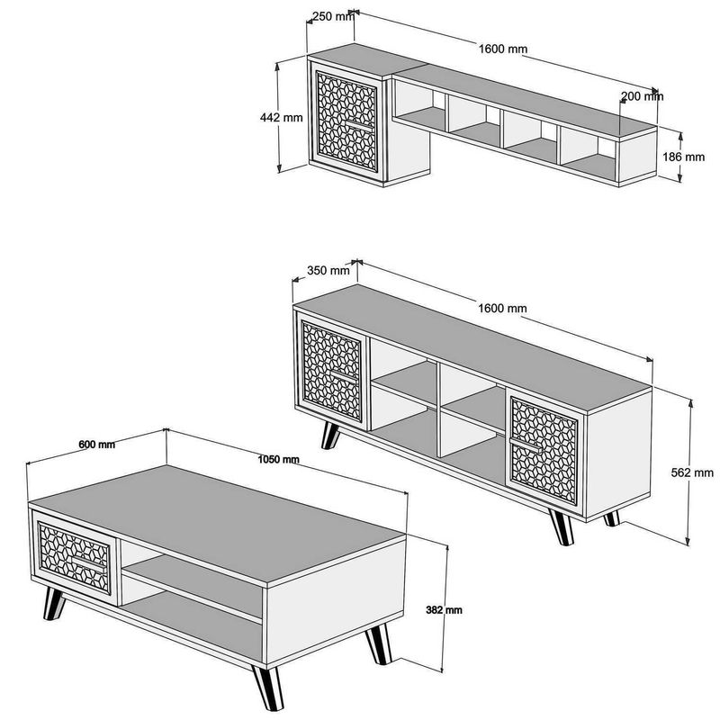 Casa si Gradina - Mobilier - Seturi de mobilier - Seturi living - Set living, Hanah Home, pal melaminat, nuc si alb, 160x56.2x35 cm - Infinity.ro