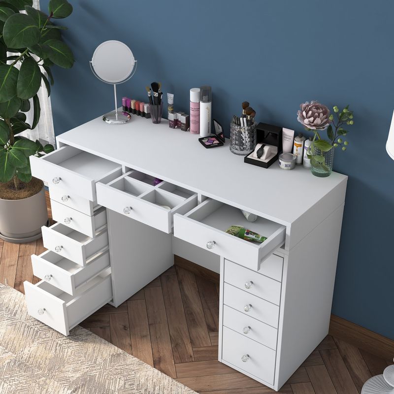 Casa si Gradina - Mobilier - Comode si corpuri - Masute de toaleta - Masa de machiaj, Hanah Home, pal melaminat, alb, 120x44.5x81.6 cm - Infinity.ro