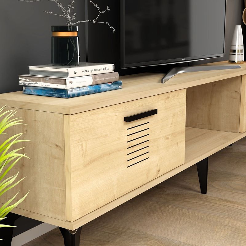 Casa si Gradina - Mobilier - Comode si corpuri - Console - Suport tv, Hanah Home, pal melaminat, stejar safir, 150x45x35 cm - Infinity.ro